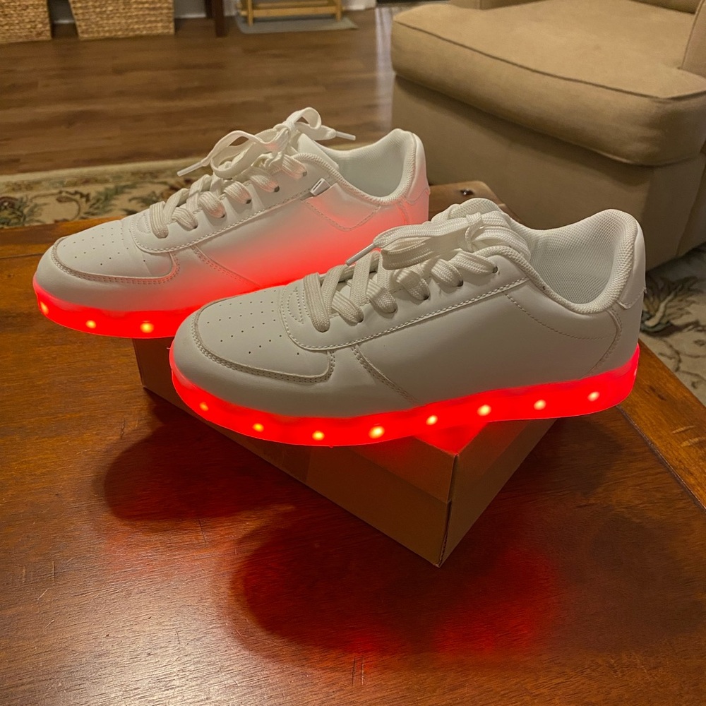 White Sneakers with Red LED Lights